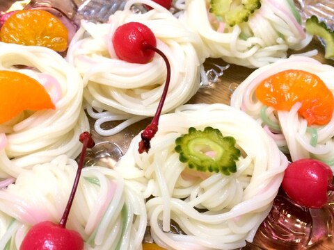 彩り素麺で♪フルーツそうめん